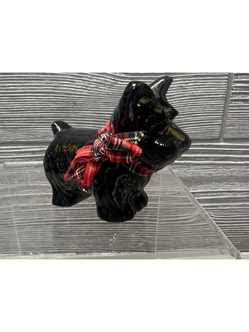 Vintage Scottie Dog Scottish Terrier Figure Tartan Bow Porcelain Ceramic